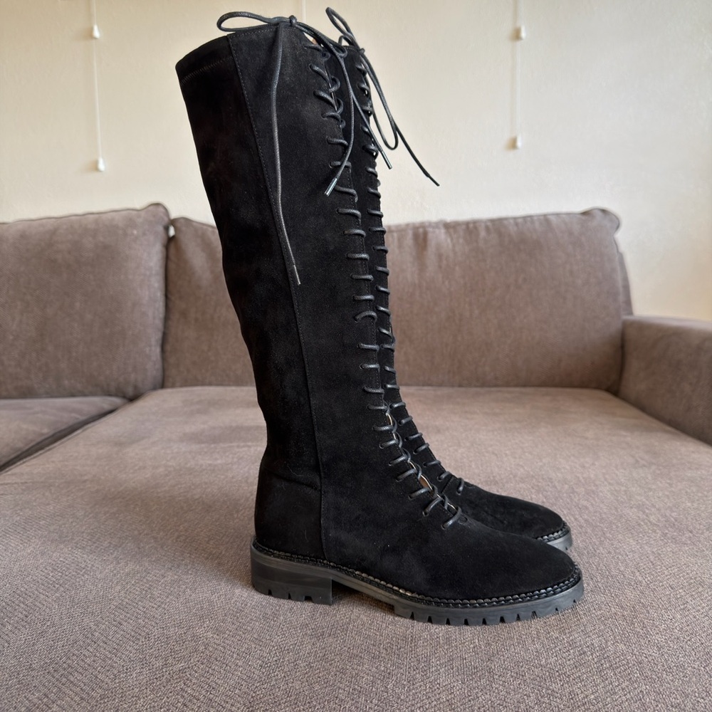 TUCKERNUCK Black Suede Lace-Up Knee-High Boots - Picture 3 of 8